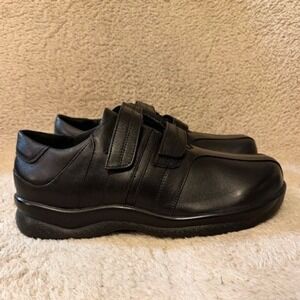Apex Lexi Mens 10.5 Wide Black Leather Hook and Loop Walking Shoes Orthopedic